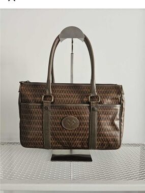 Valentino Brown Patterned Men's Tote Bag with Dual Handles